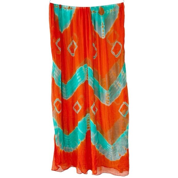 RaJ Red Green Sheer‎ Silk Tie Dye Rectangle Scarf Statement Scarf Lagenlook - Picture 1 of 7